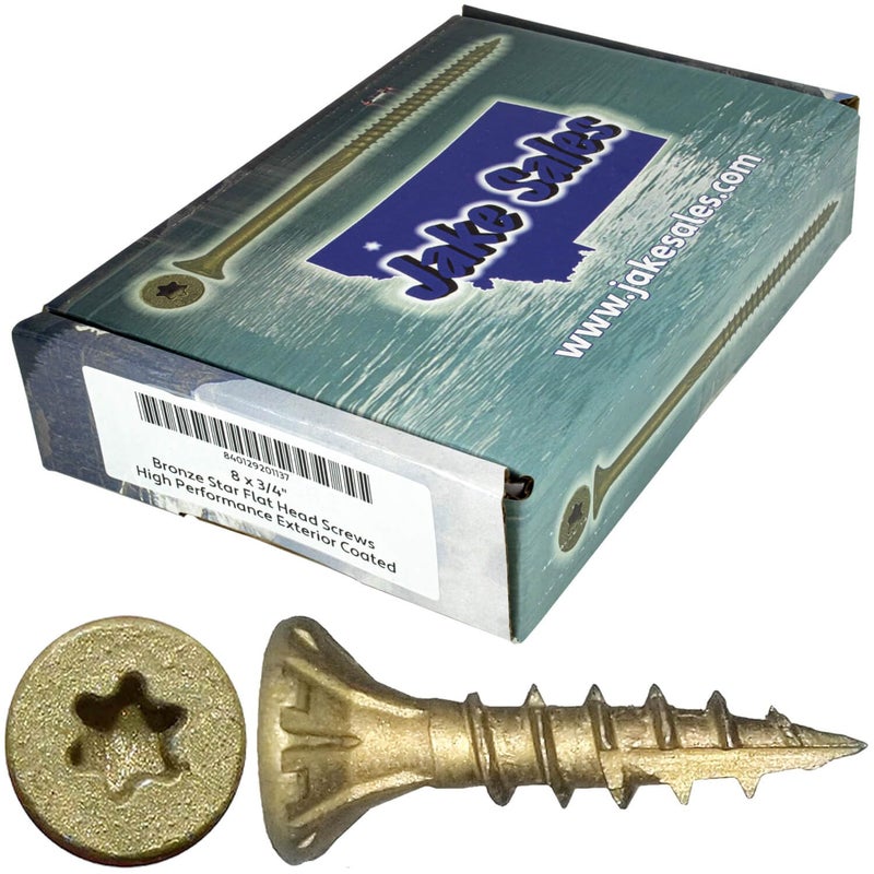 Jake Sales 8 x 3/4"" Bronze Coated Exterior Coated - ACQ Compatible Multipurpose Wood Screw -Torx/Star Drive Flat Head - 5 POUNDS - 1905 Screws - Image 1